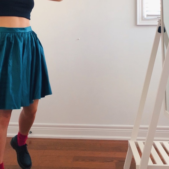 Vegan Leather Midi Skirt in Turquoise - Picture 2 of 5